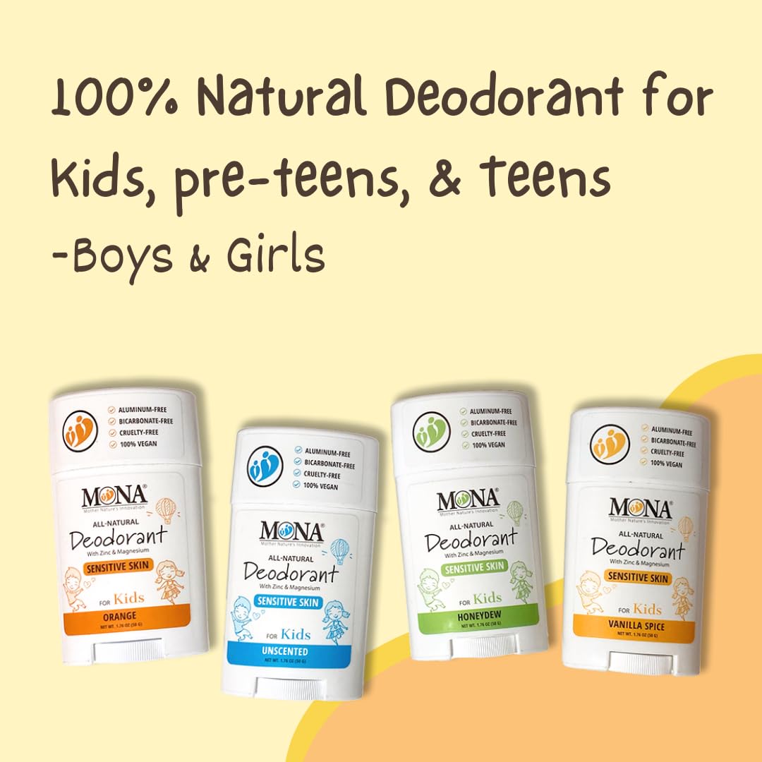 MONA Vanilla Spice Natural Deodorant for Kids – Aluminum-Free, Hypoallergenic, Vegan (1.76 oz)