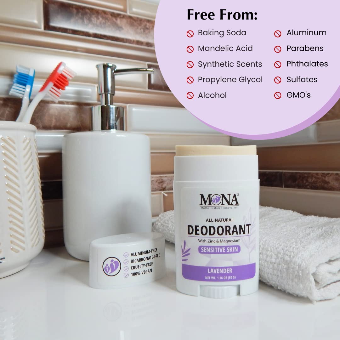 MONA Lavender All-Natural Deodorant for Sensitive Skin – Aluminum & Baking Soda Free | 1.76 oz