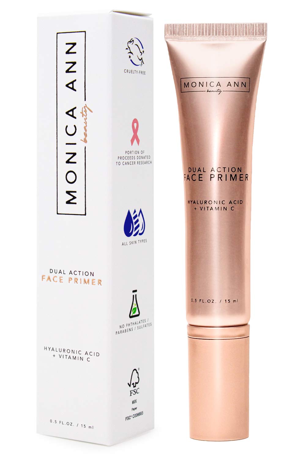 Monica Ann Beauty Dual-Action Face Primer - Hydrating Vitamin C & Hyaluronic Acid | Matte Pore Minimizer 15 mL
