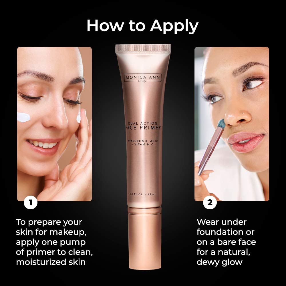 Monica Ann Beauty Dual-Action Face Primer - Hydrating Vitamin C & Hyaluronic Acid | Matte Pore Minimizer 15 mL
