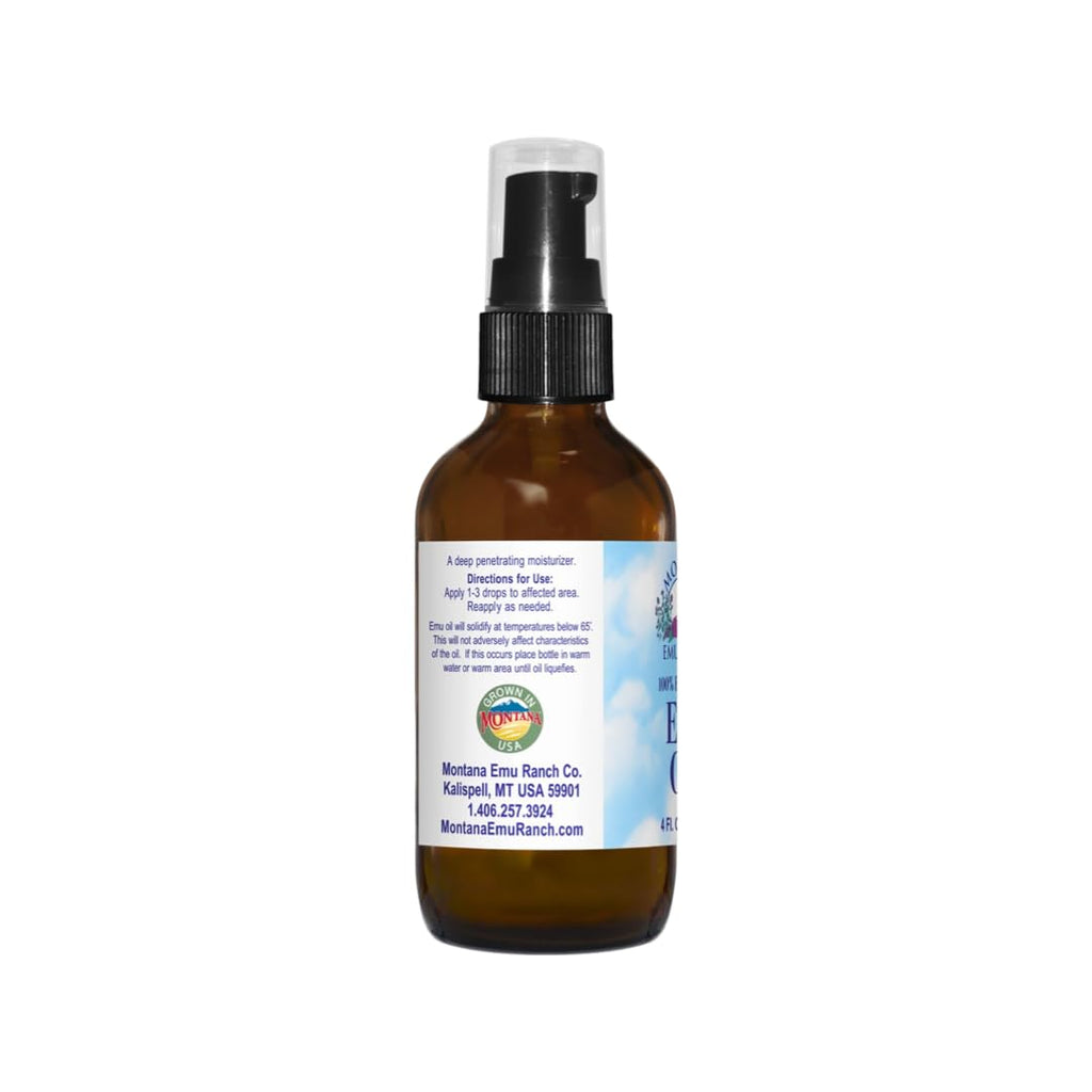 Montana Emu Ranch 100% Pure Emu Oil — Deep Penetrating, Odor-Free, Non-Comedogenic (4 fl oz)