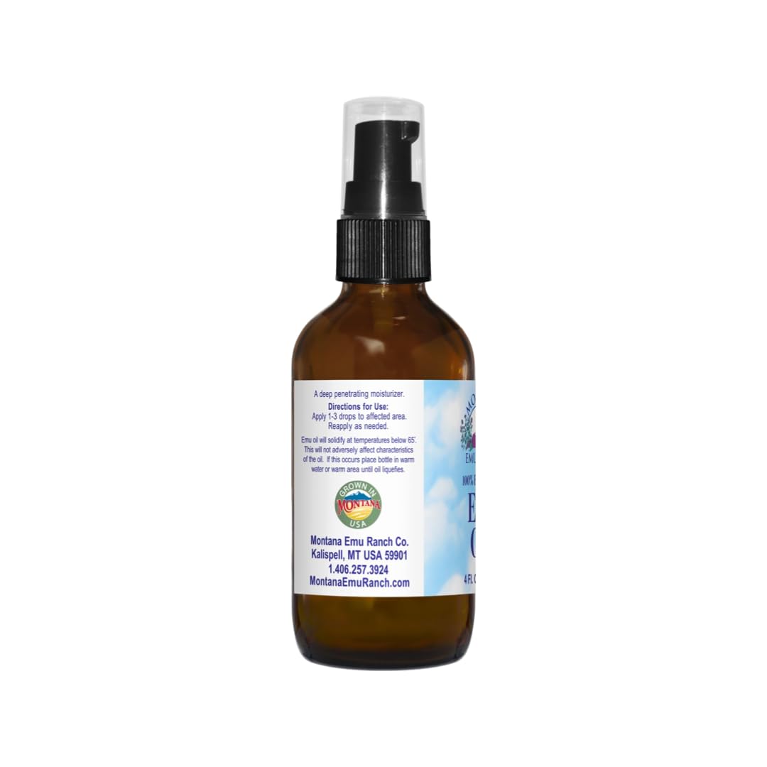 Montana Emu Ranch 100% Pure Emu Oil — Deep Penetrating, Odor-Free, Non-Comedogenic (4 fl oz)