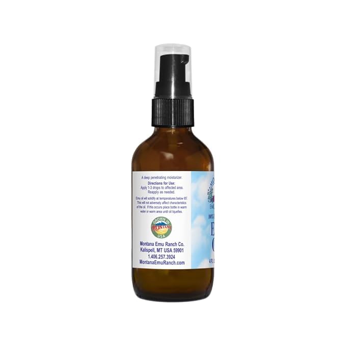 Montana Emu Ranch 100% Pure Emu Oil — Deep Penetrating, Odor-Free, Non-Comedogenic (4 fl oz)