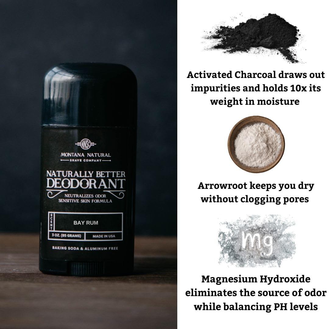 Montana Natural Shave Co. MNSC Bay Rum Deodorant – Magnesium & Activated Charcoal, Aluminum-Free & Baking-Soda-Free (Pack of 2)