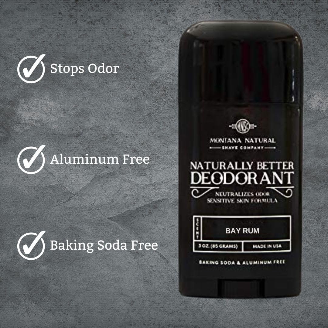 Montana Natural Shave Co. MNSC Bay Rum Deodorant – Magnesium & Activated Charcoal, Aluminum-Free & Baking-Soda-Free (Pack of 2)