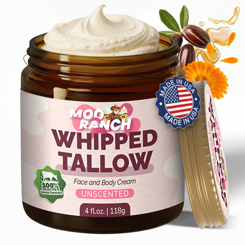 Moo Ranch Whipped Beef Tallow Balm – Grass-Fed Skin Moisturizer with Jojoba, Calendula & Manuka Honey