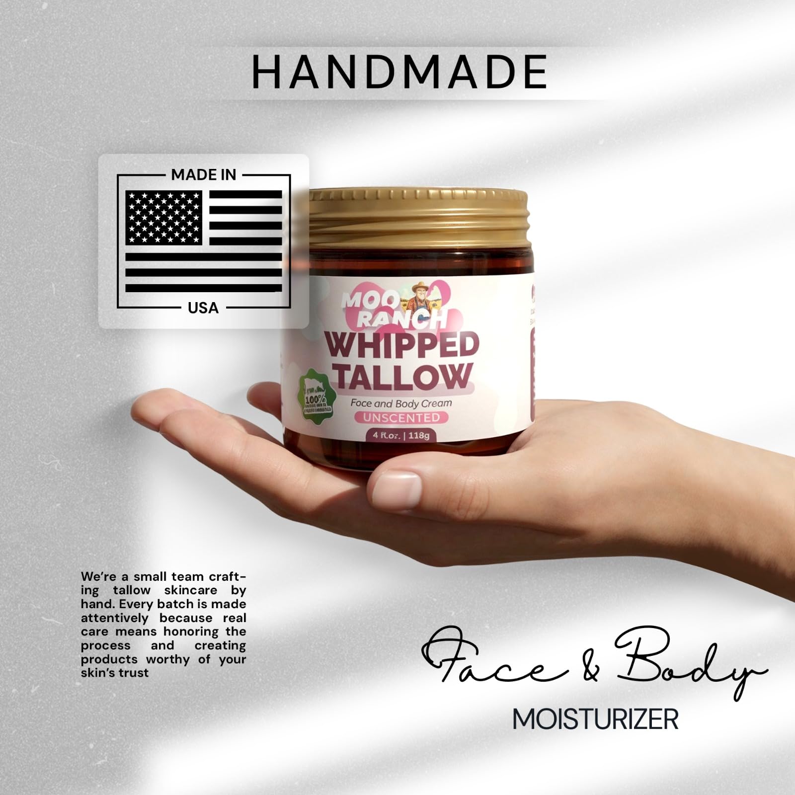 Moo Ranch Whipped Beef Tallow Balm – Grass-Fed Skin Moisturizer with Jojoba, Calendula & Manuka Honey