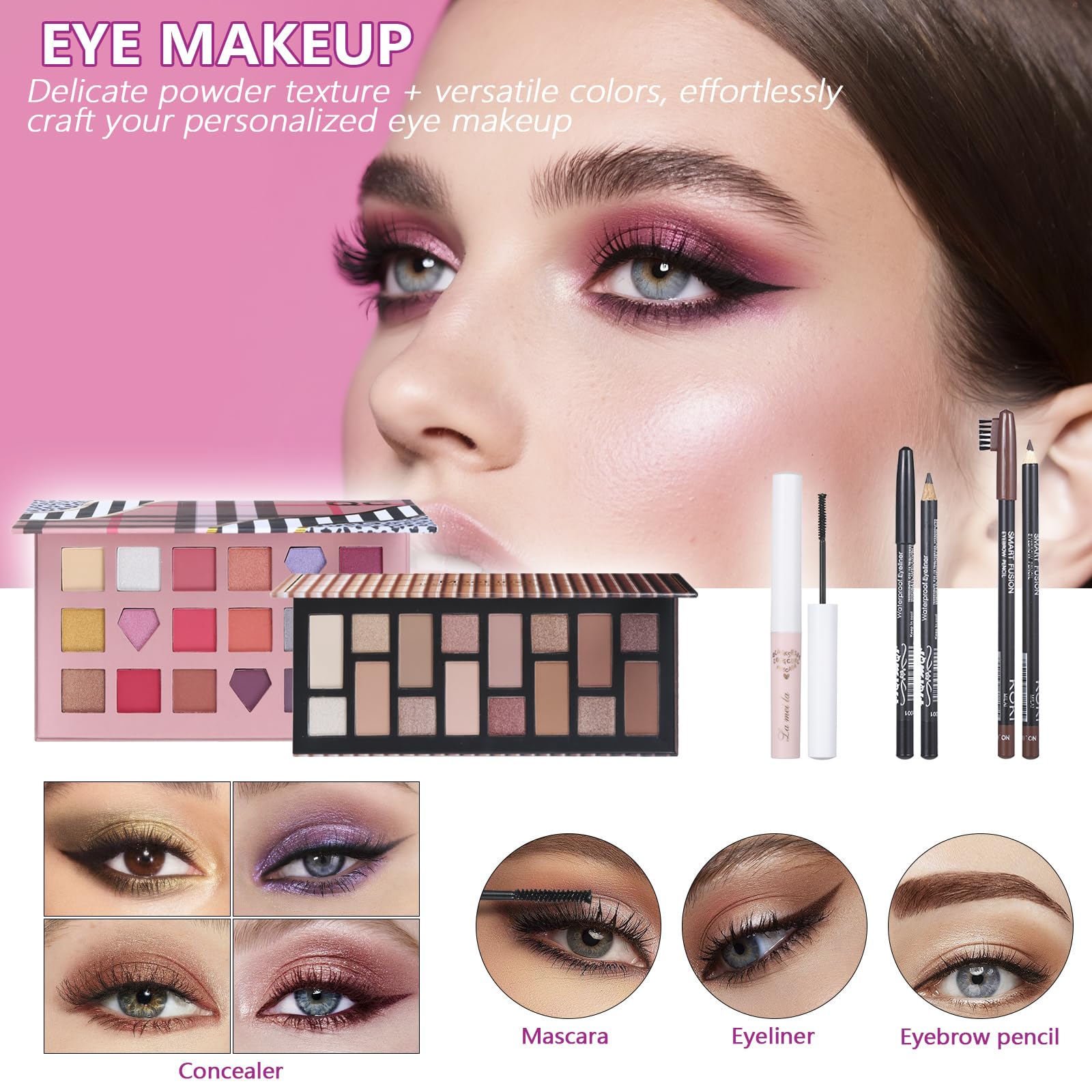 Moobirlet 27-in-1 Makeup Kit for Teens – Eyeshadow Palettes, Foundation, Concealer & Brushes