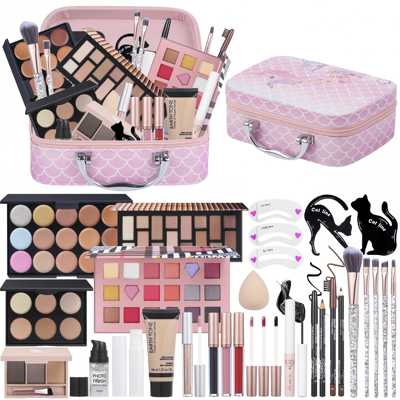 Moobirlet 27-in-1 Makeup Kit for Teens – Eyeshadow Palettes, Foundation, Concealer & Brushes
