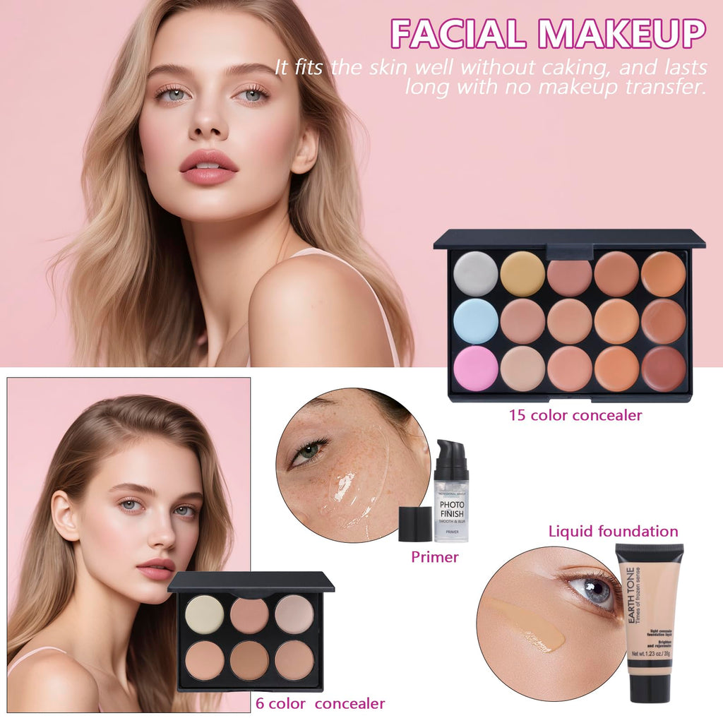Moobirlet 27-in-1 Makeup Kit for Teens – Eyeshadow Palettes, Foundation, Concealer & Brushes