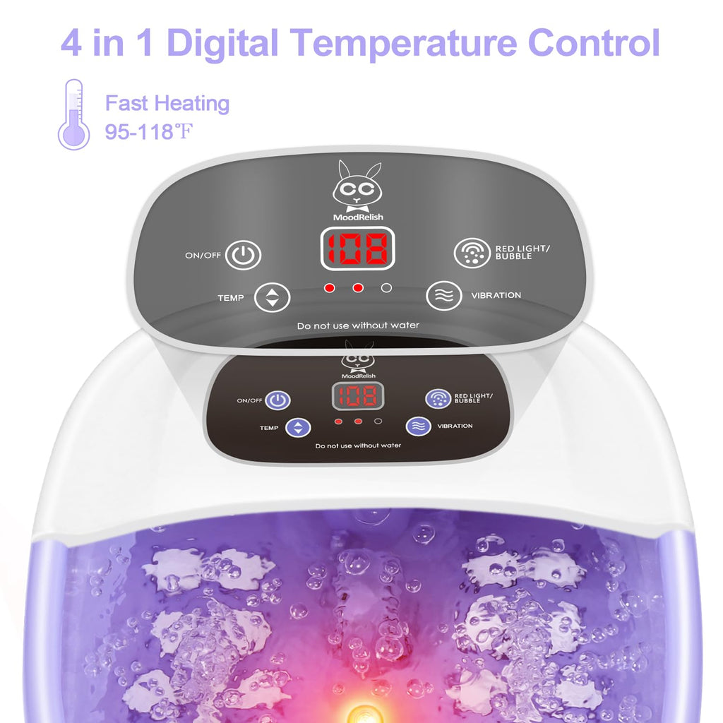 MoodRelish Foot Spa Bath Massager with Heat, Bubbles, Infrared Light & Lavender Soak – 16 oz, 22 Rollers, Purple