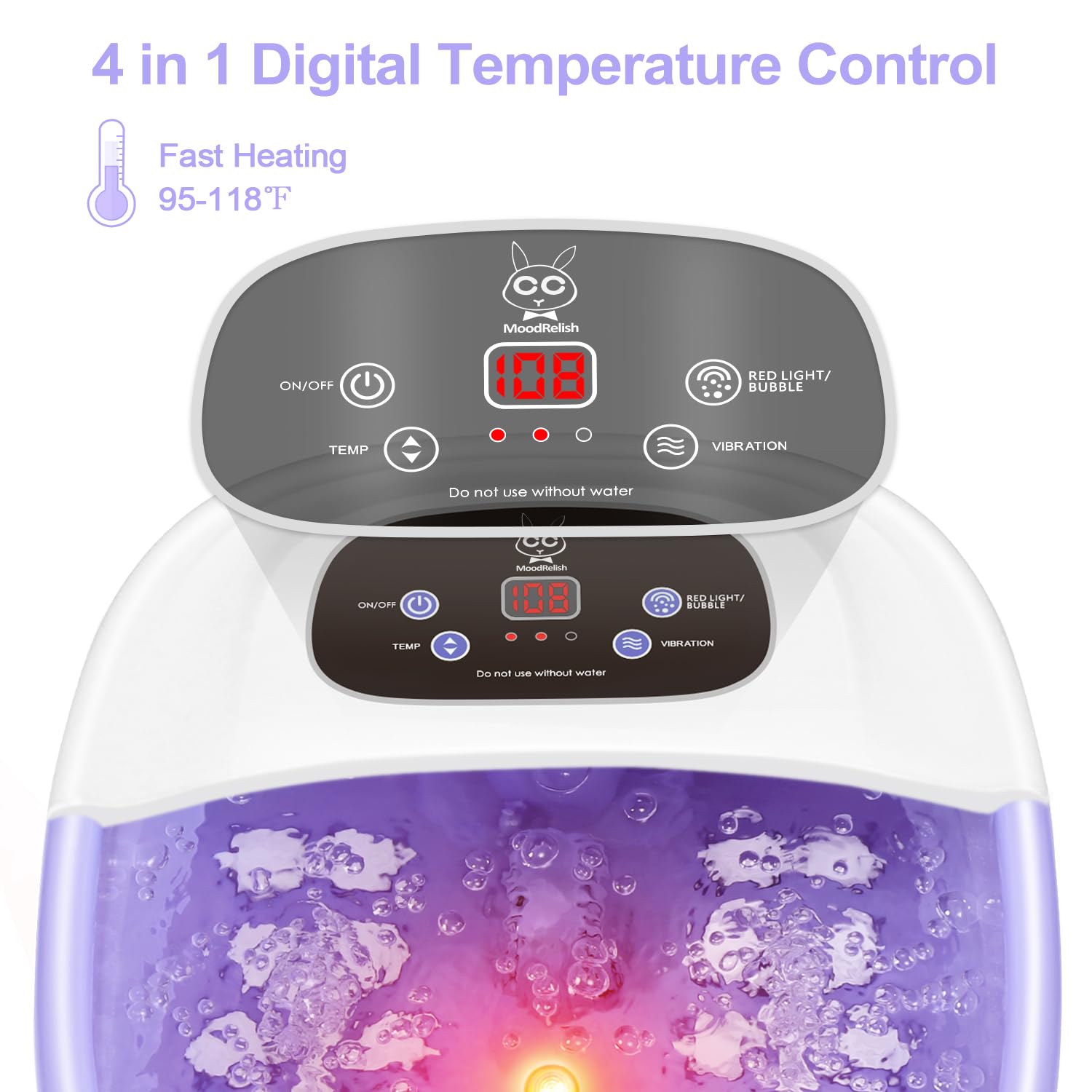 MoodRelish Foot Spa Bath Massager with Heat, Bubbles, Infrared Light & Lavender Soak – 16 oz, 22 Rollers, Purple