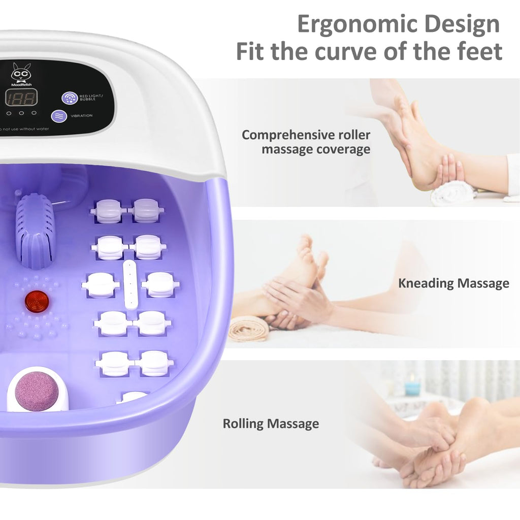MoodRelish Foot Spa Bath Massager with Heat, Bubbles, Infrared Light & Lavender Soak – 16 oz, 22 Rollers, Purple