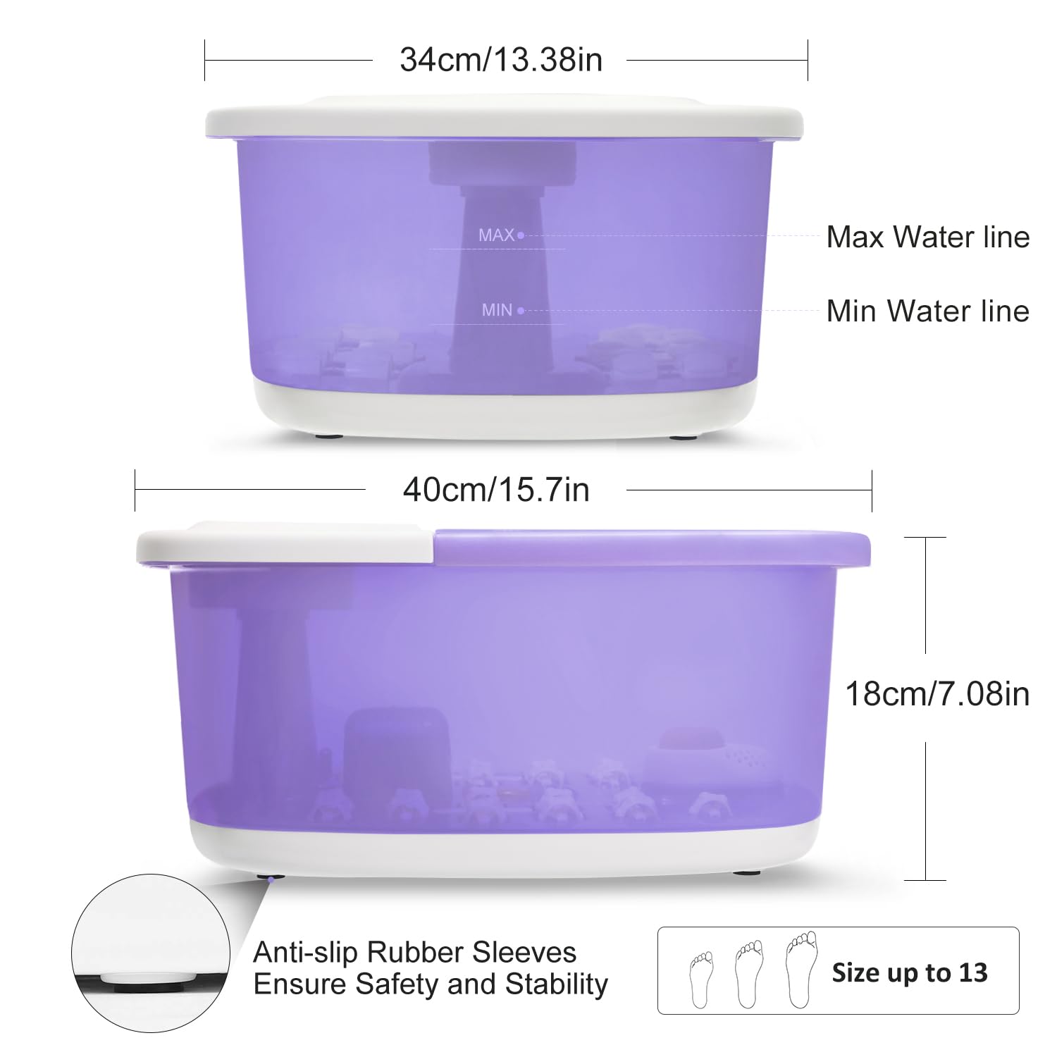 MoodRelish Foot Spa Bath Massager with Heat, Bubbles, Infrared Light & Lavender Soak – 16 oz, 22 Rollers, Purple