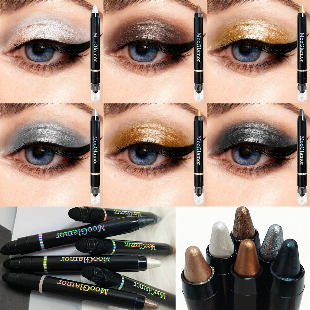 MooGlamor 6 Pcs Eyeshadow Stick Set – Shimmer Retractable Eye Shadow Pens