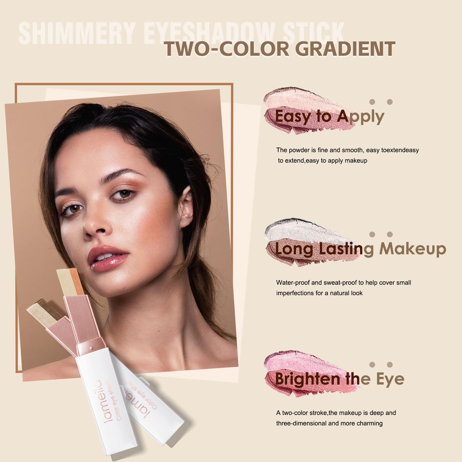 MooGlamor 6 Pcs Shimmery Eyeshadow Stick — Dual-Color Glitter Pencils, Waterproof & Retractable