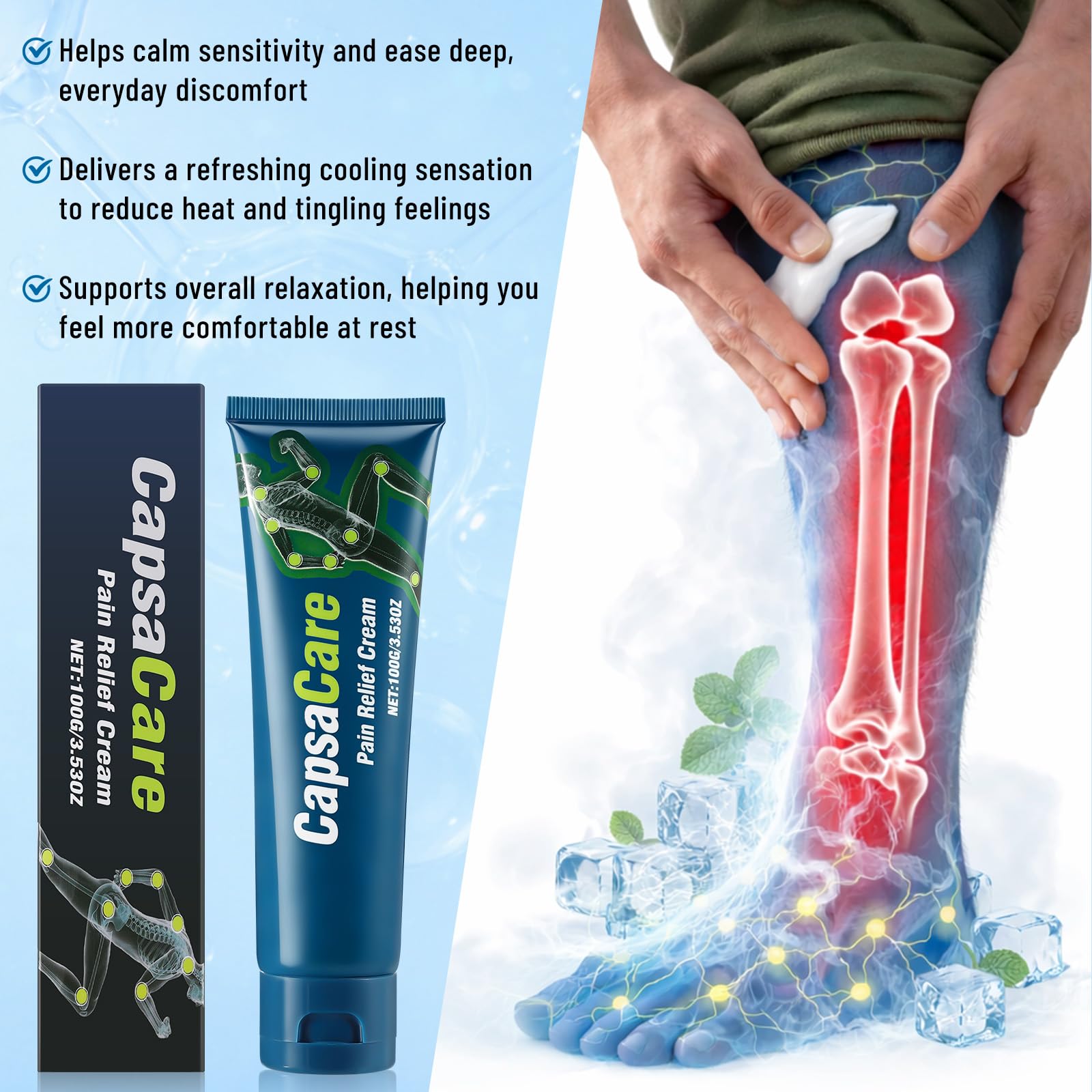 MOOMARTO CapsaCare Neuropathy Relief Cream – 2 Pack, Mint & Lavender, Cooling Comfort