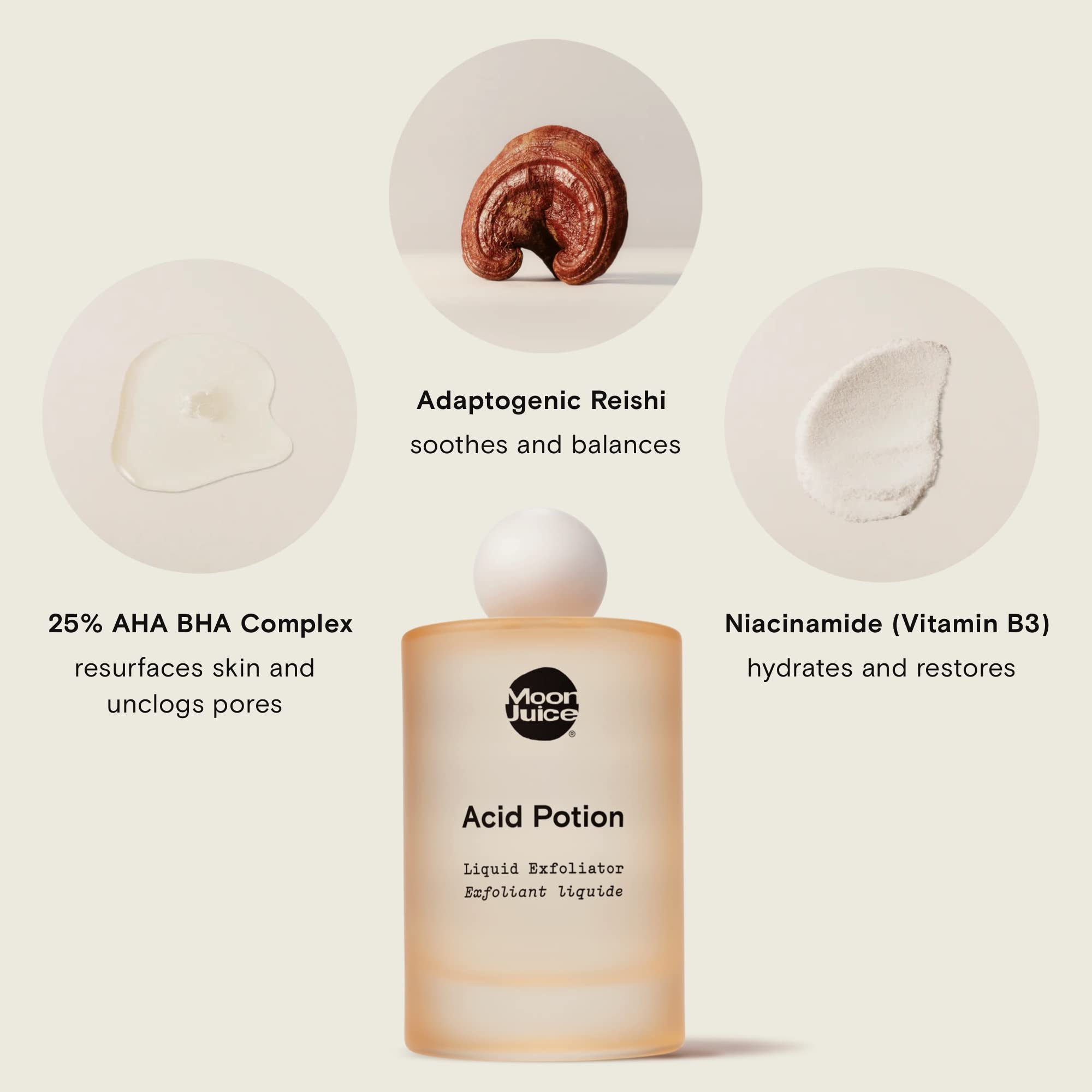 Moon Juice Acid Potion: Liquid Face Exfoliator with 25% AHA/BHA, Reishi & Niacinamide