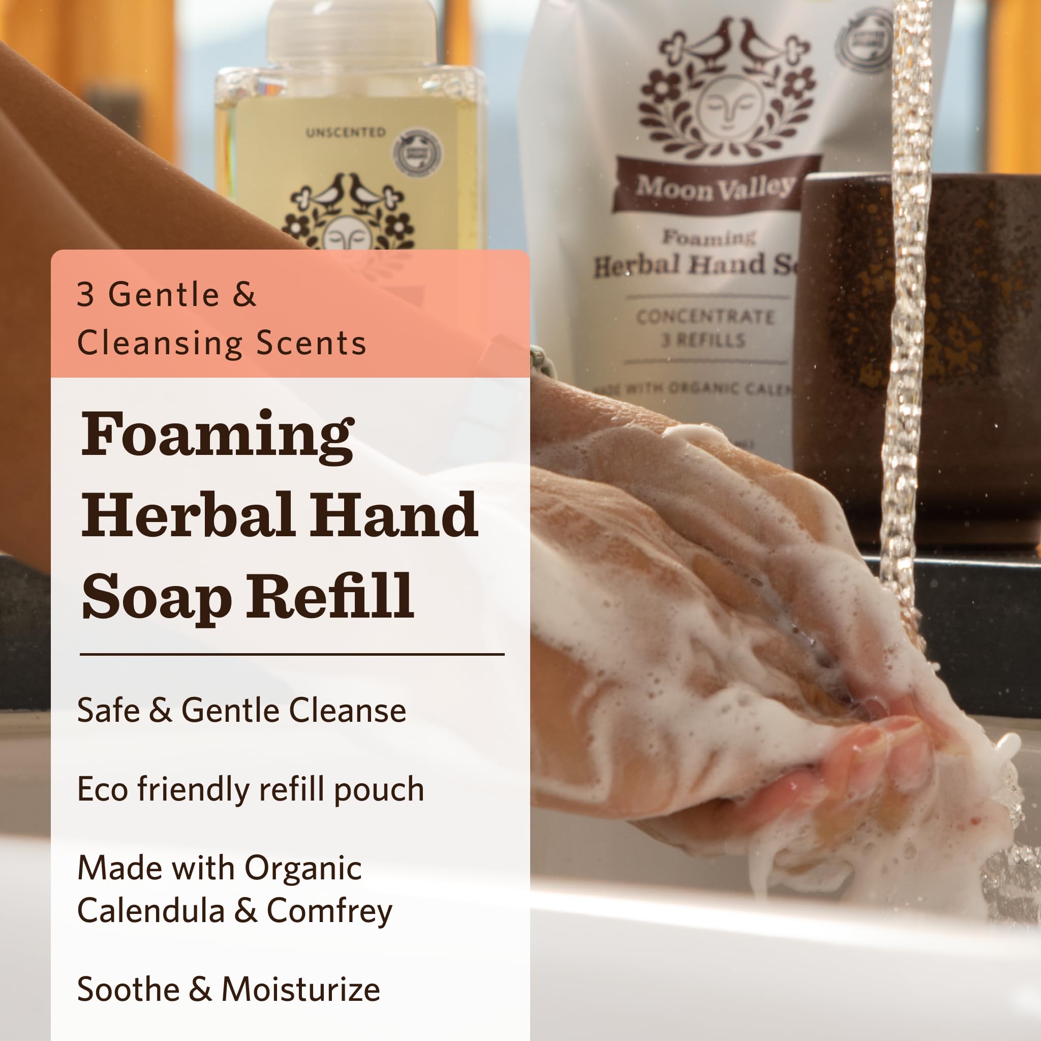 Moon Valley Foaming Hand Soap Refill Pouch Three-Pack — Lemon Rosemary, Mint Lavender, Grapefruit | Vegan & Non-GMO