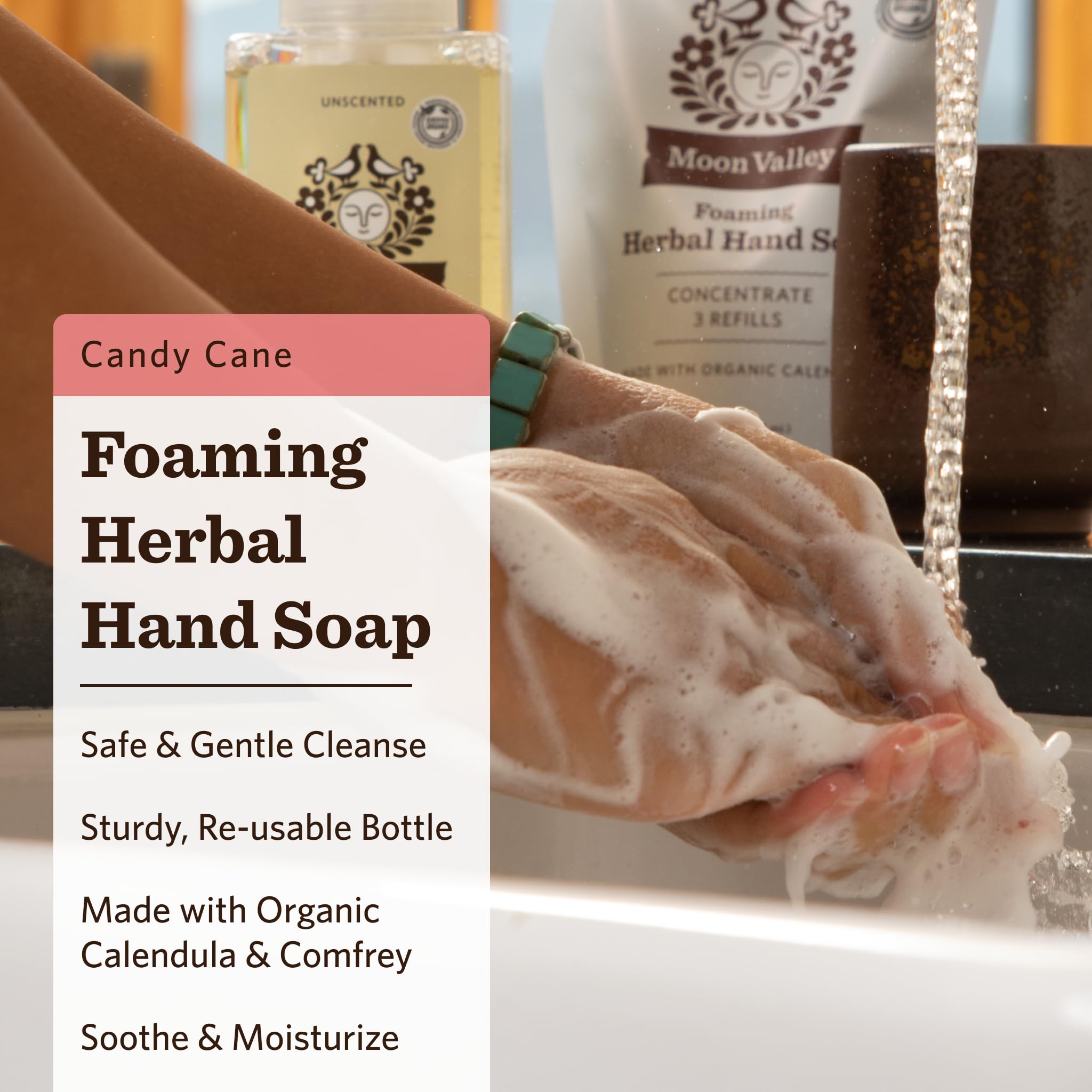 Moon Valley Organics Herbal Foaming Hand Soap – Candy Cane, Vegan & Recyclable Bottle (Two-Pack)