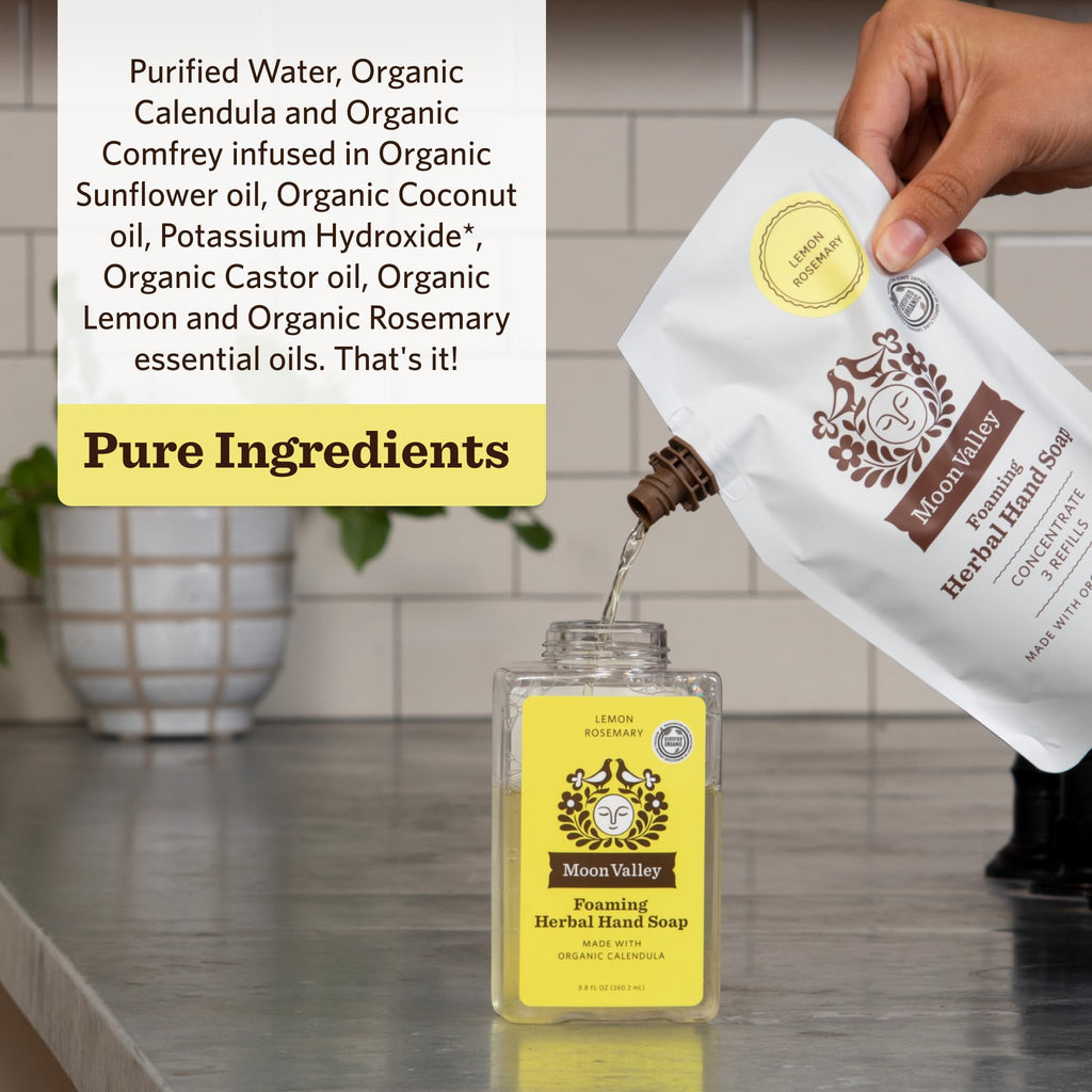 Moon Valley Organics Lemon Rosemary Foaming Hand Soap Refill Pouch – Two-Pack (Vegan, Non-GMO)