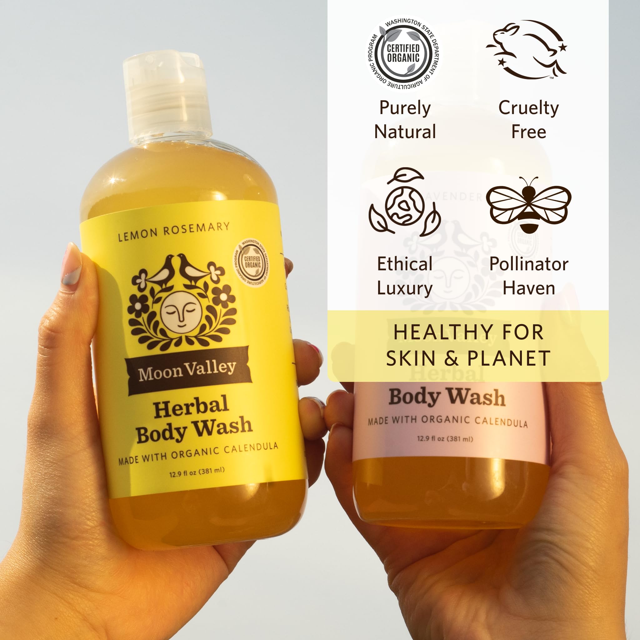 Moon Valley Organics Lemon Rosemary Herbal Body Wash – All Natural, Vegan, Two Pack
