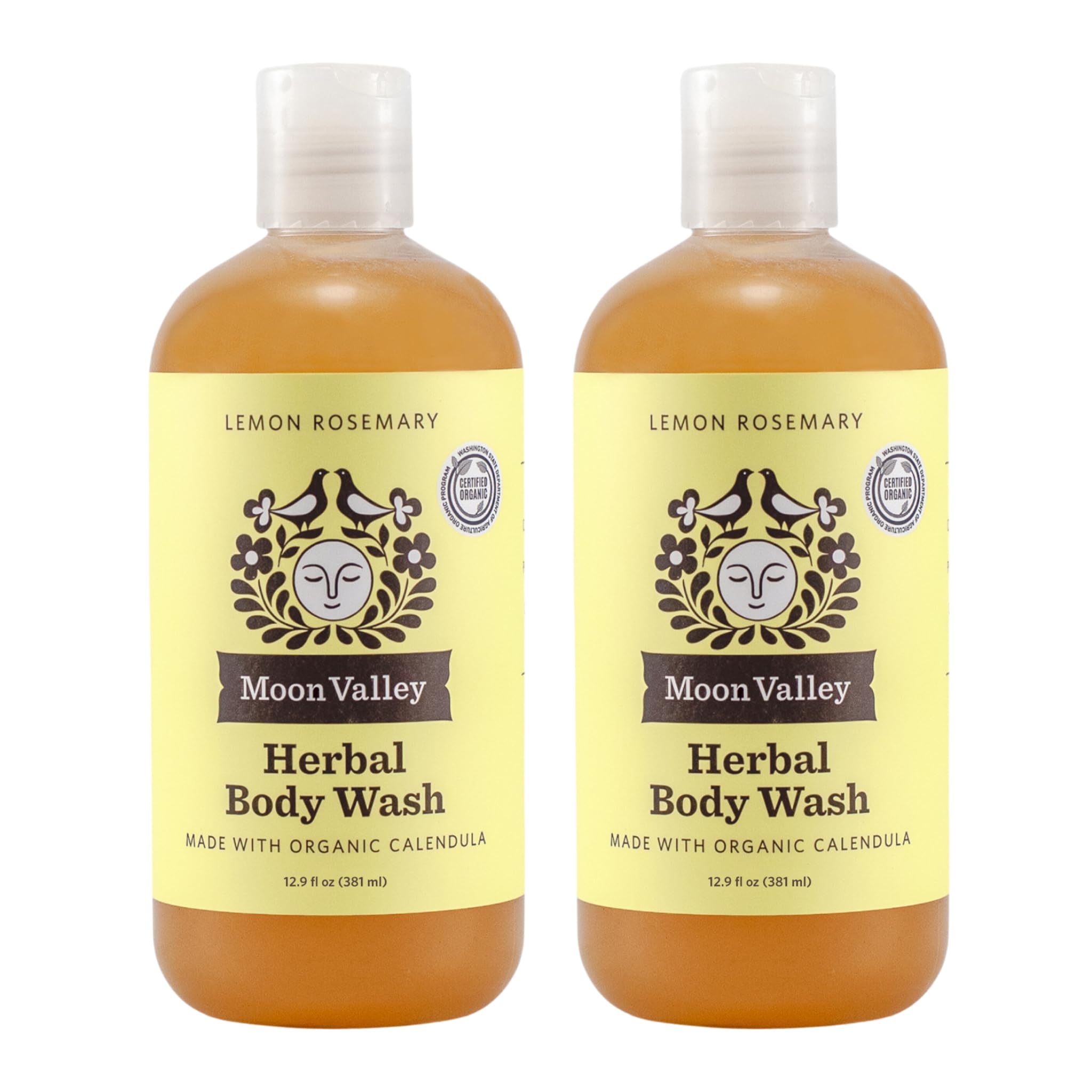 Moon Valley Organics Lemon Rosemary Herbal Body Wash – All Natural, Vegan, Two Pack