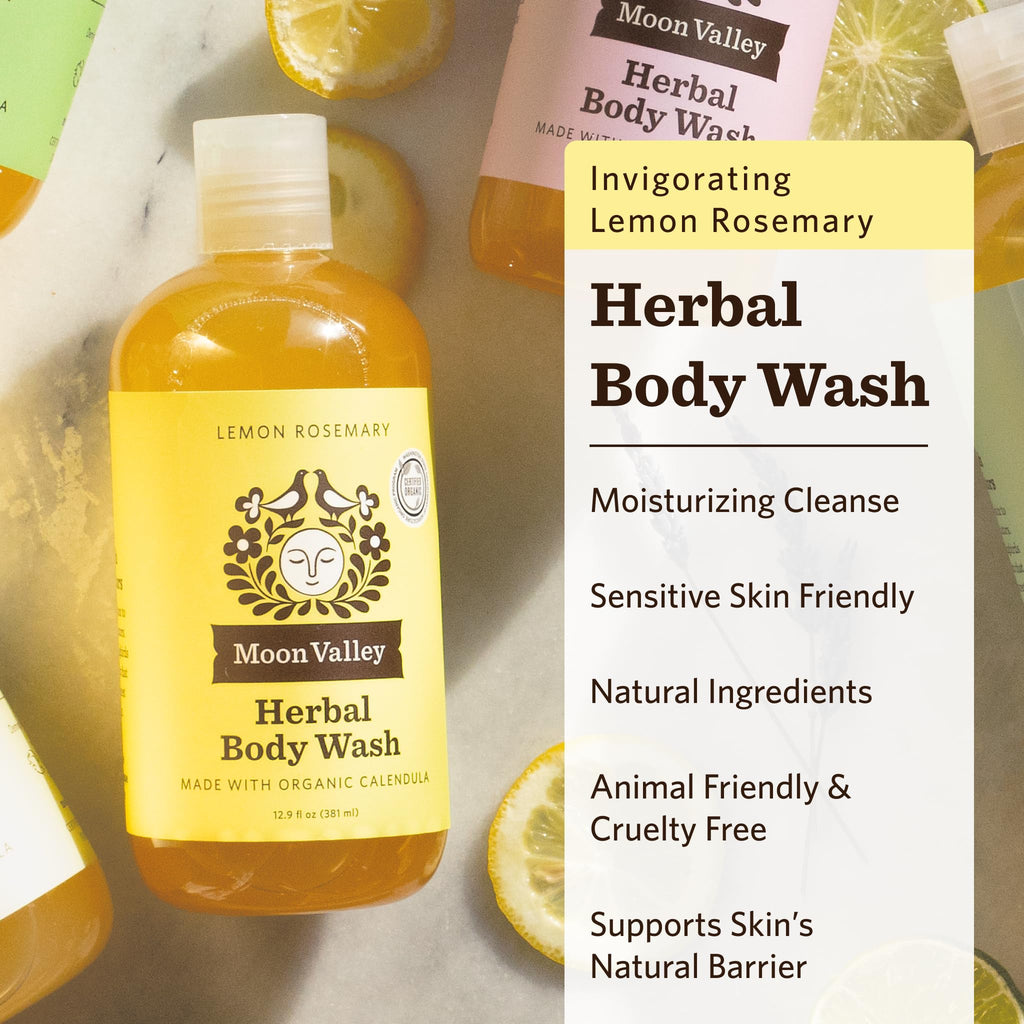 Moon Valley Organics Lemon Rosemary Herbal Body Wash – All Natural, Vegan, Two Pack