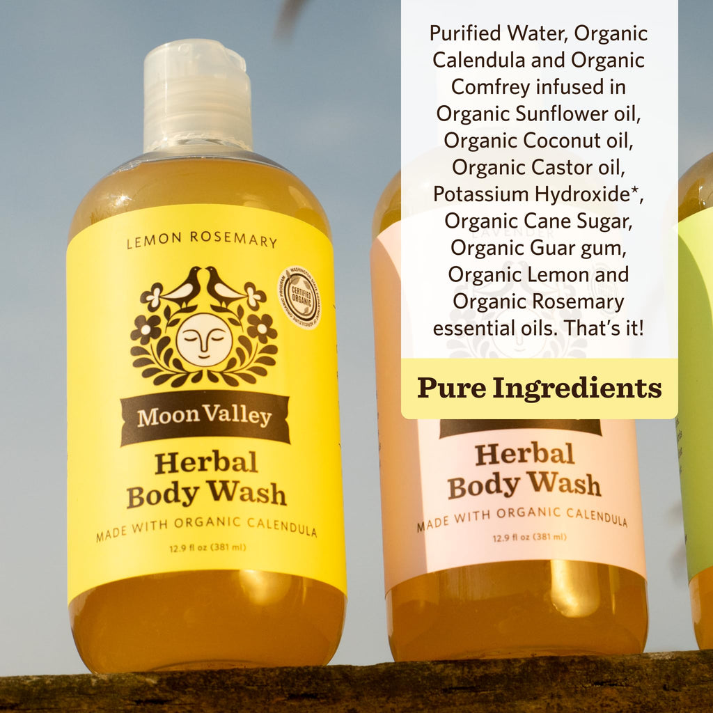 Moon Valley Organics Lemon Rosemary Herbal Body Wash – All Natural, Vegan, Two Pack