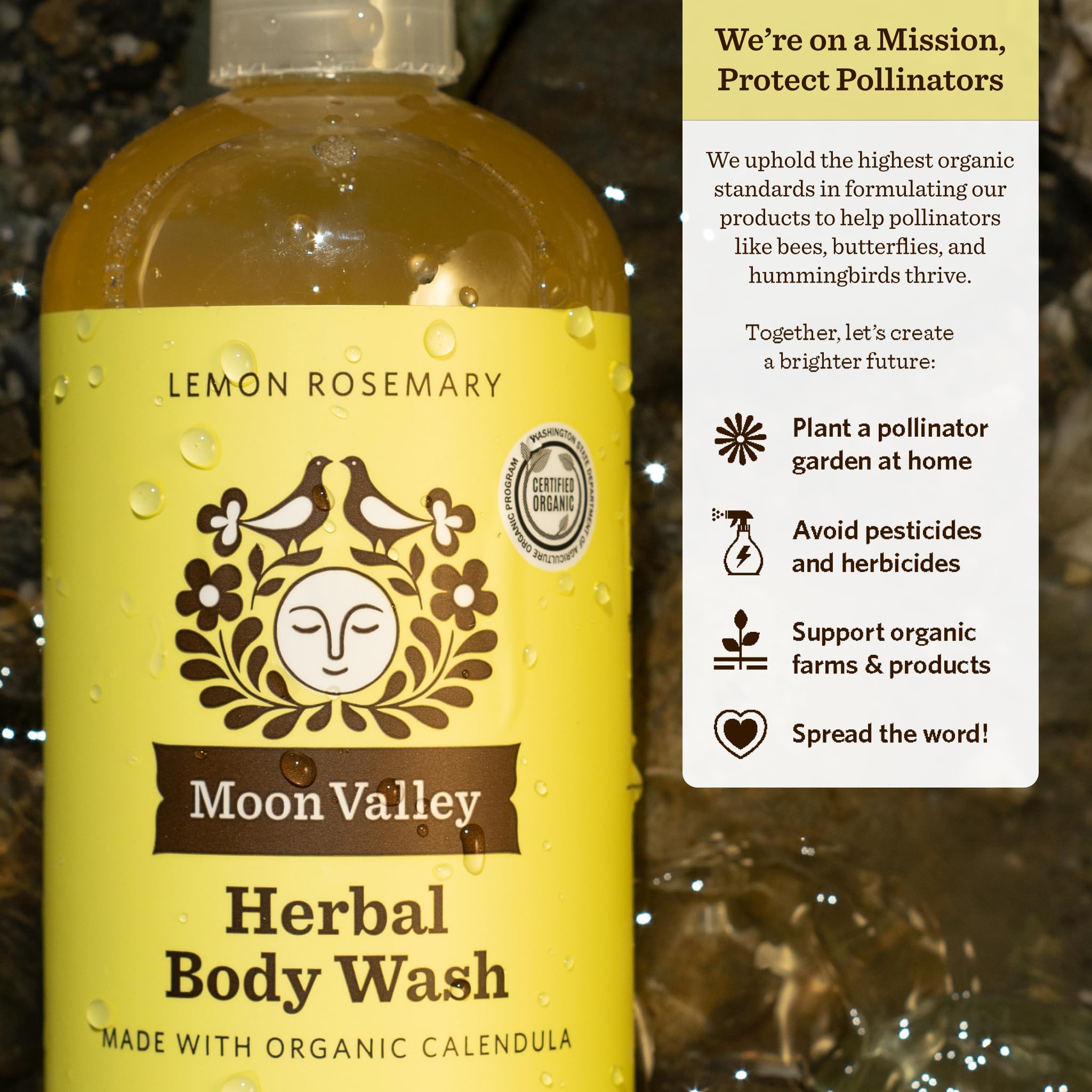 Moon Valley Organics Lemon Rosemary Herbal Body Wash – All Natural, Vegan, Two Pack
