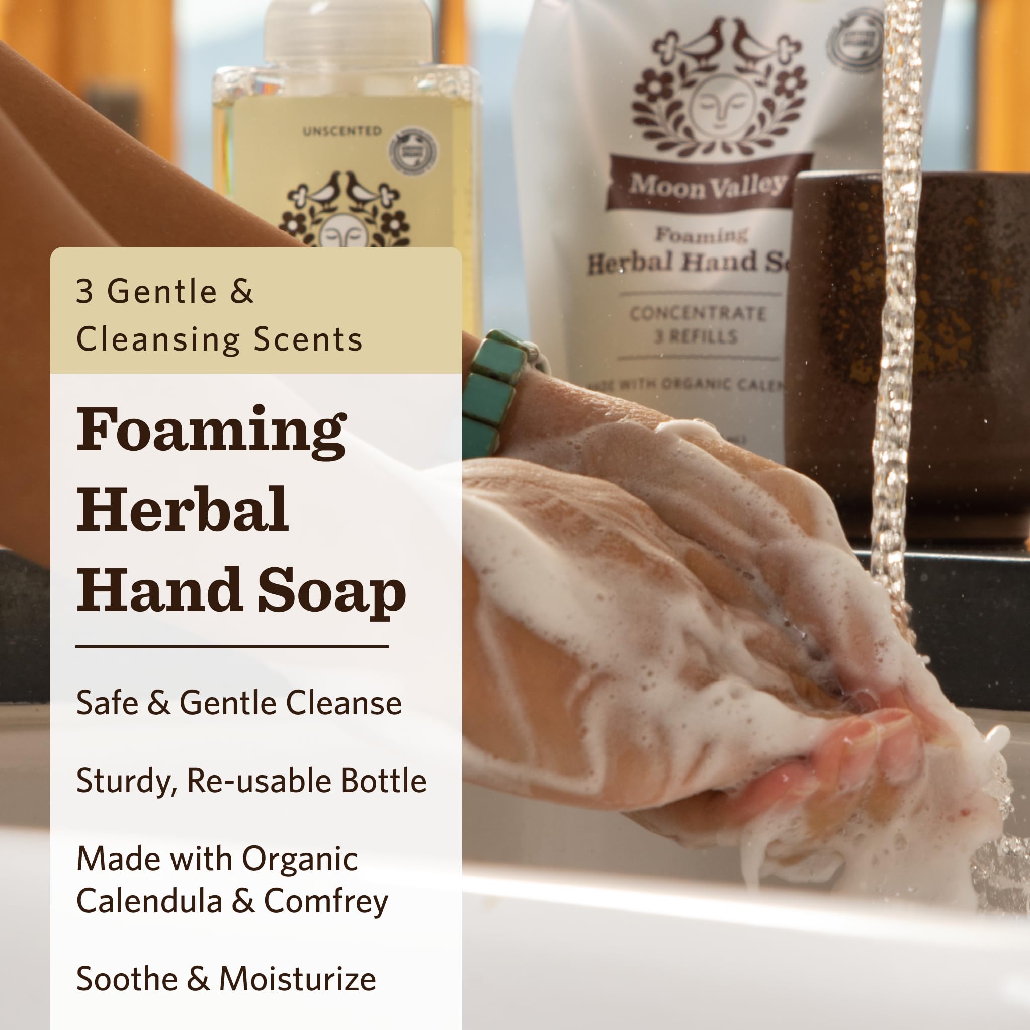 Moon Valley Organics Herbal Foaming Hand Soap Three Pack — Lemon Rosemary, Mint Lavender, Grapefruit Thyme | Vegan & Recyclable Bottles