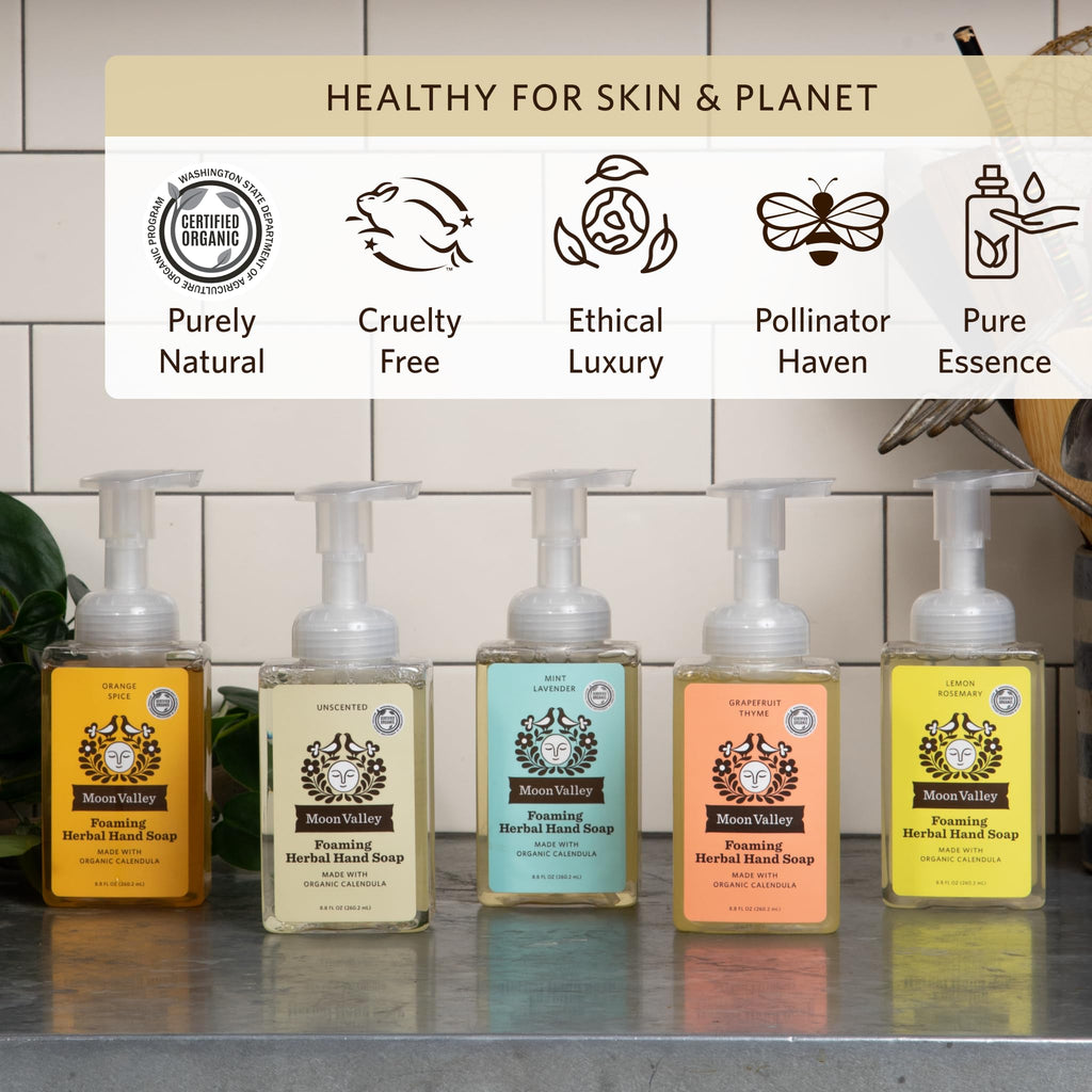 Moon Valley Organics Herbal Foaming Hand Soap – Unscented 2-Pack, Vegan & Recyclable Bottle