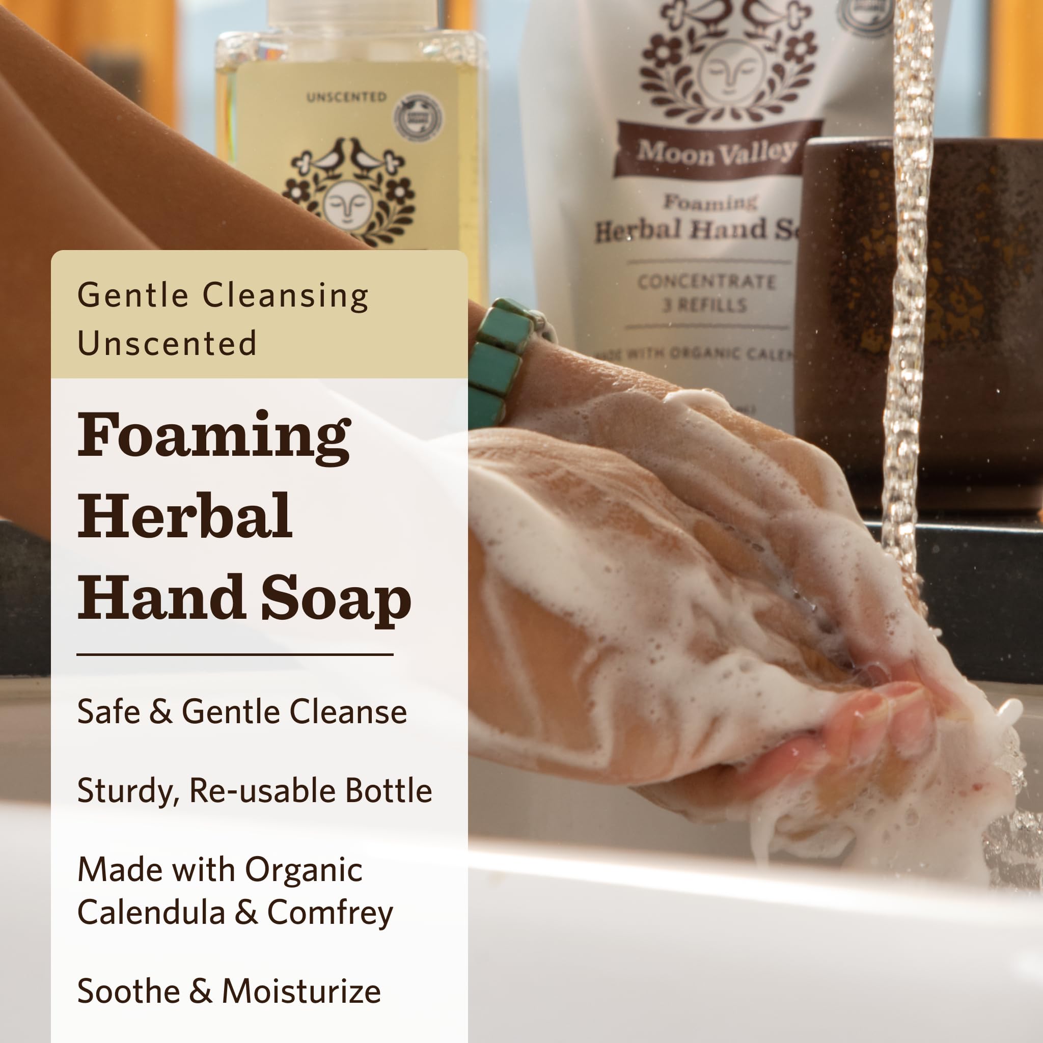 Moon Valley Organics Herbal Foaming Hand Soap – Unscented 2-Pack, Vegan & Recyclable Bottle