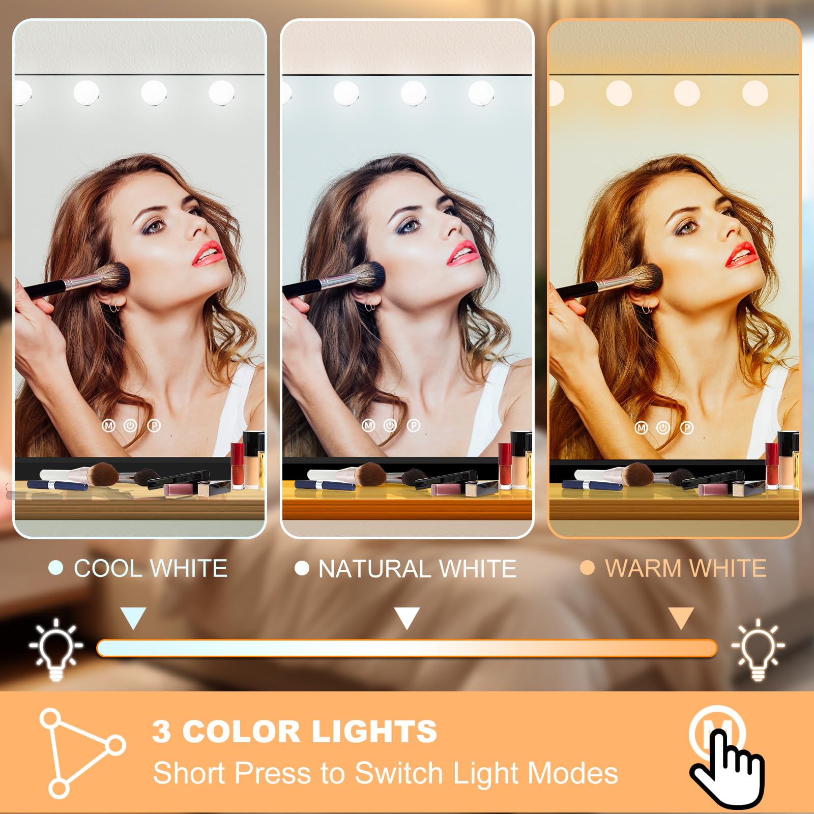 Moonee Black Vanity Mirror with Lights – 18 Dimmable Bulbs, 10X Magnifier, 3 Color Modes | Aluminum Frame (32x24)