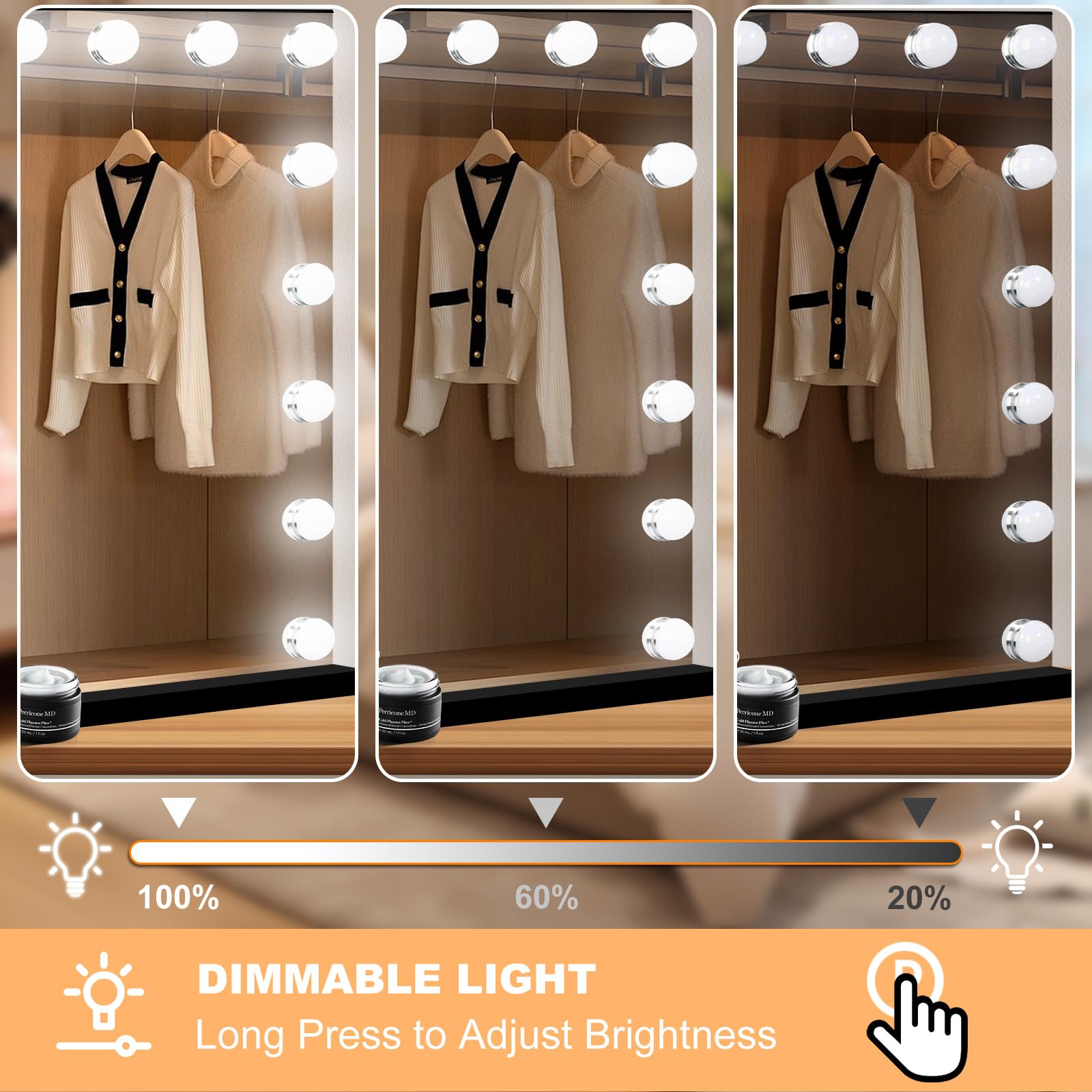 Moonee Black Vanity Mirror with Lights – 18 Dimmable Bulbs, 10X Magnifier, 3 Color Modes | Aluminum Frame (32x24)
