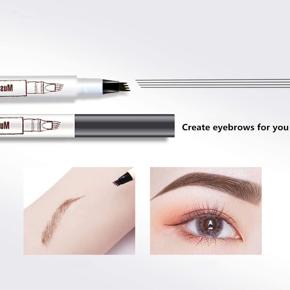 MoonKong Microblading Eyebrow Pen – 4-Tip Hair-Like Strokes with Stencils & Razor (Dark Brown/Chestnut)