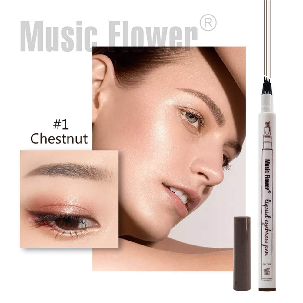 MoonKong Microblading Eyebrow Pen – 4-Tip Hair-Like Strokes with Stencils & Razor (Dark Brown/Chestnut)