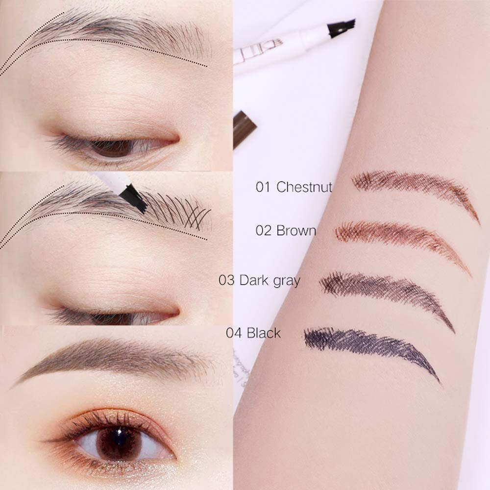 MoonKong 4-Point Eyebrow Pencil – Waterproof, Vegan, Includes Stencils & Razor