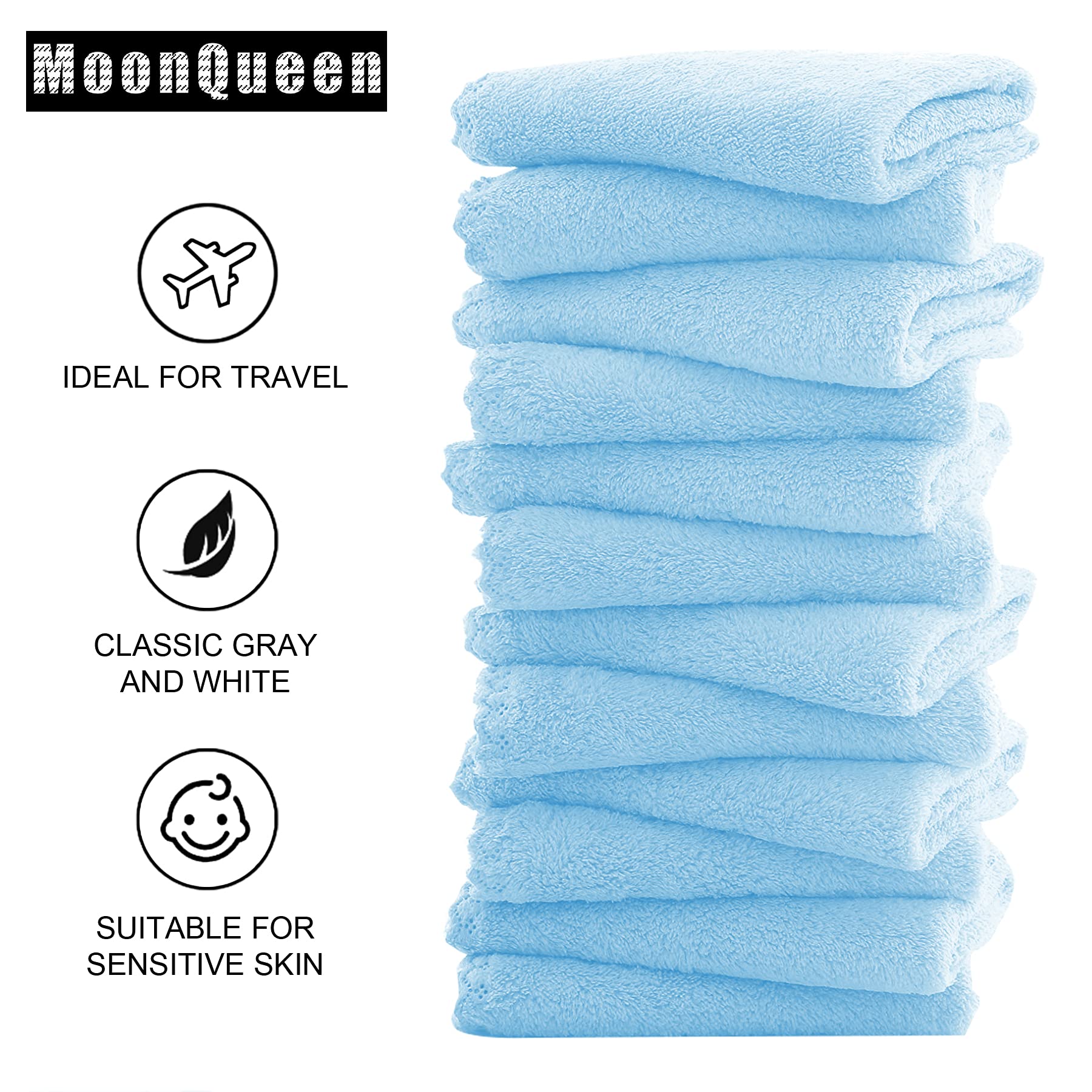 MOONQUEEN Microfiber Facial Cloths 12 Pack – Ultra Soft, Quick Dry Aquamarine