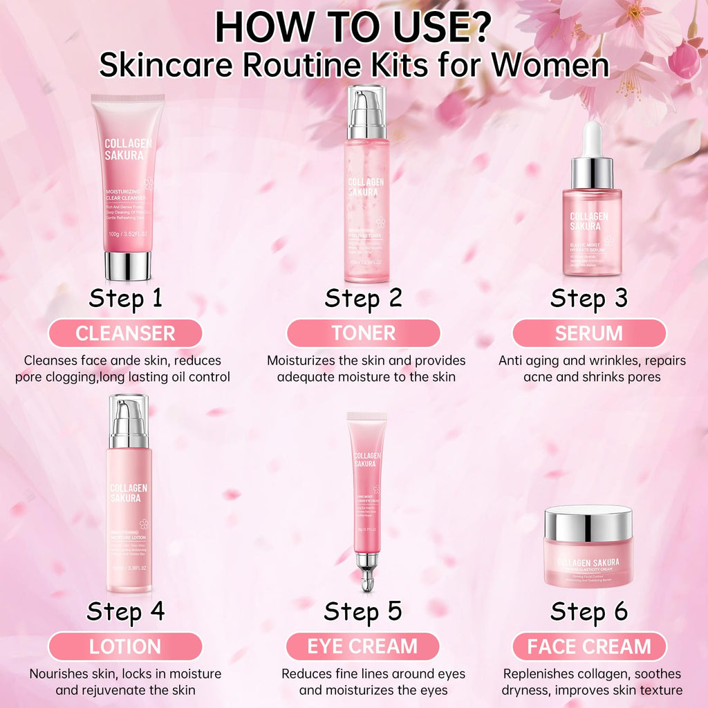 Mopayzer Collagen Sakura Skincare Gift Set | Cherry Blossom Kit for Teens & Women
