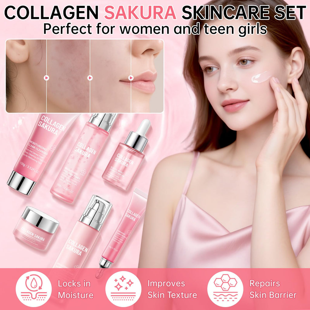 Mopayzer Collagen Sakura Skincare Gift Set | Cherry Blossom Kit for Teens & Women