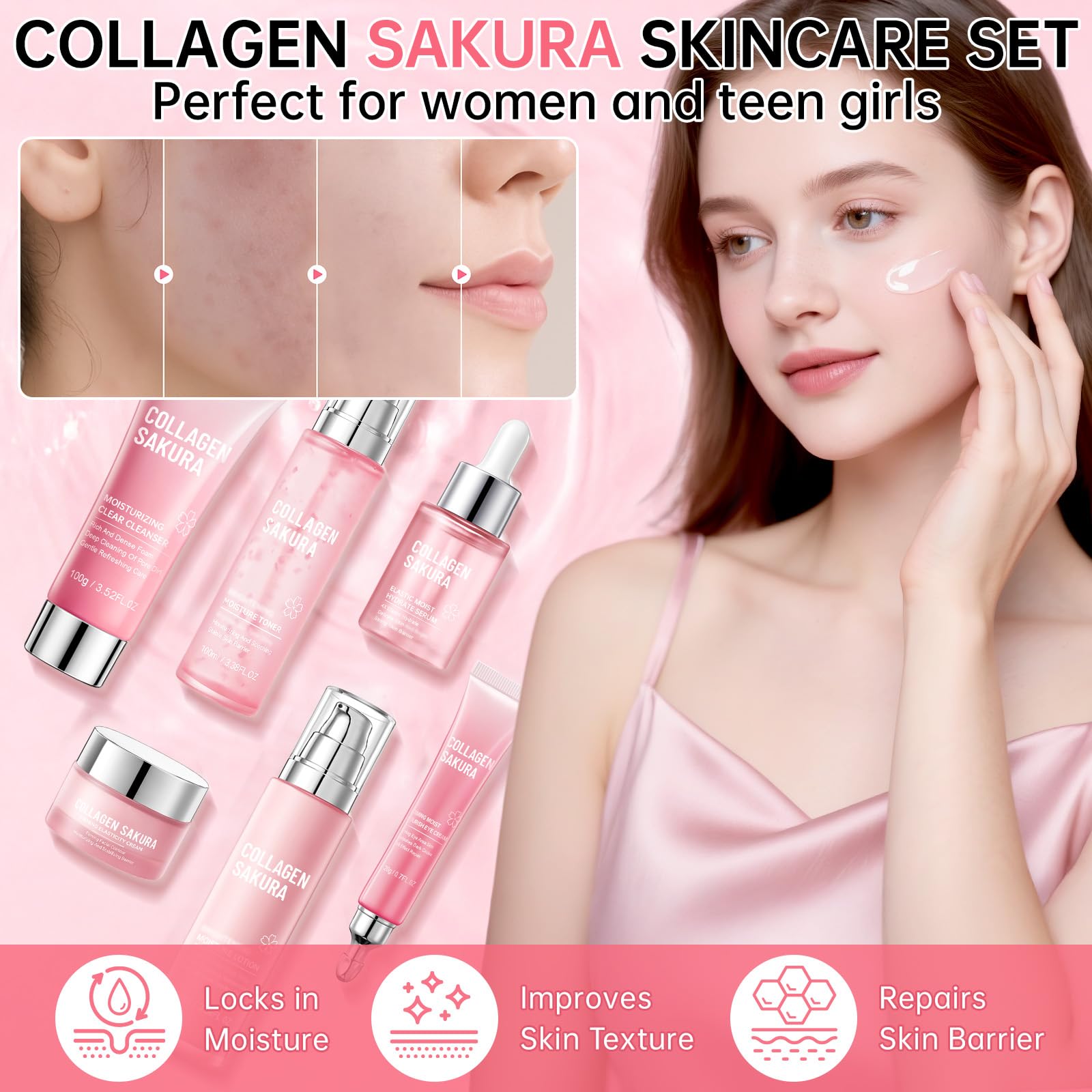 Mopayzer Collagen Sakura Skincare Gift Set | Cherry Blossom Kit for Teens & Women