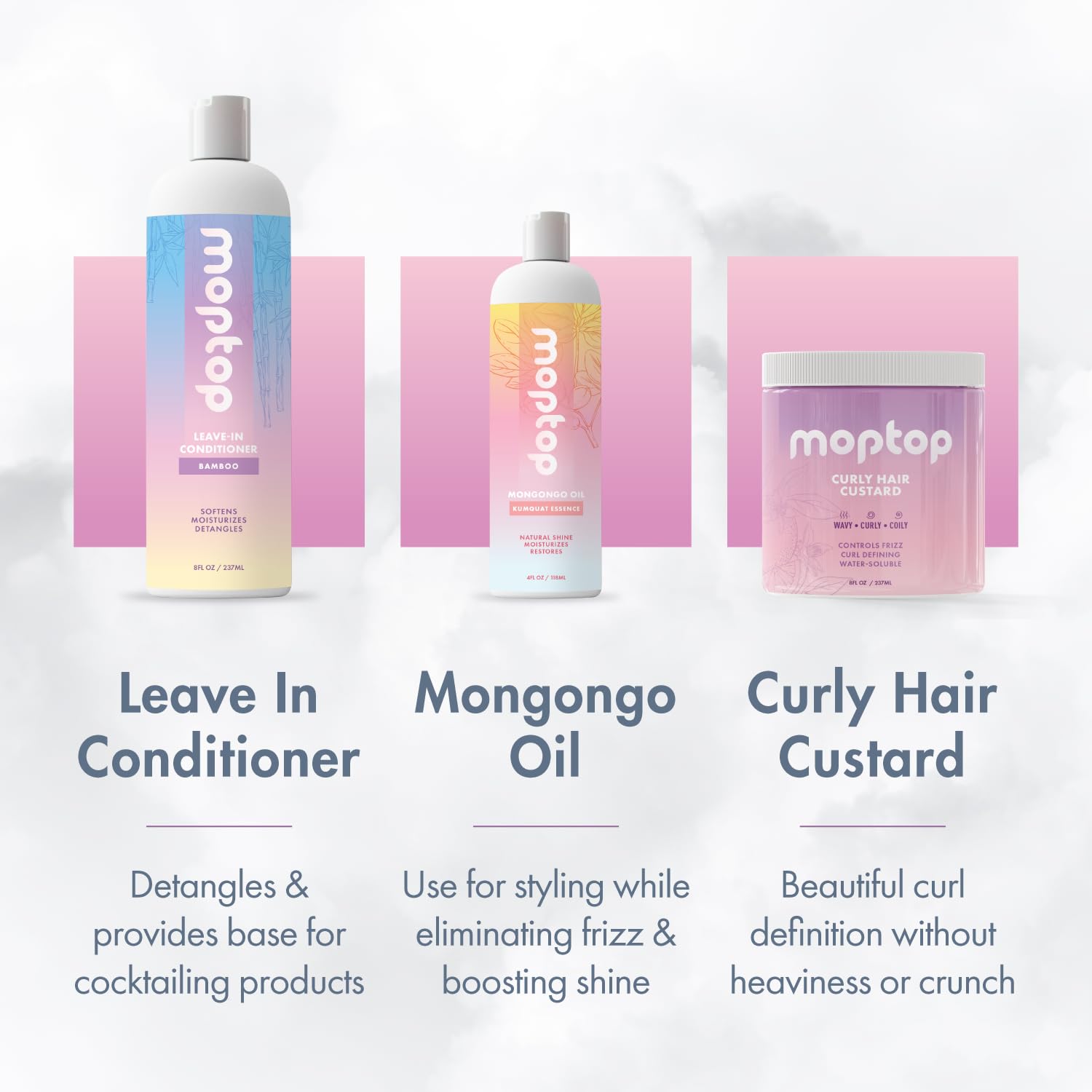 MopTop Curly Hair Products Set – Moisturizing Wavy Routine with Leave-In Conditioner, Mongongo Oil, Cream & Custard
