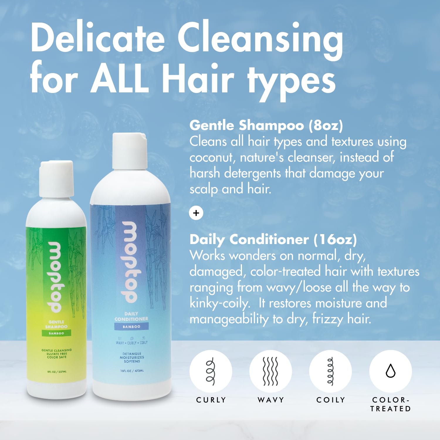 MopTop Sulfate Free Shampoo & Conditioner for Curly Hair – 2 Pack