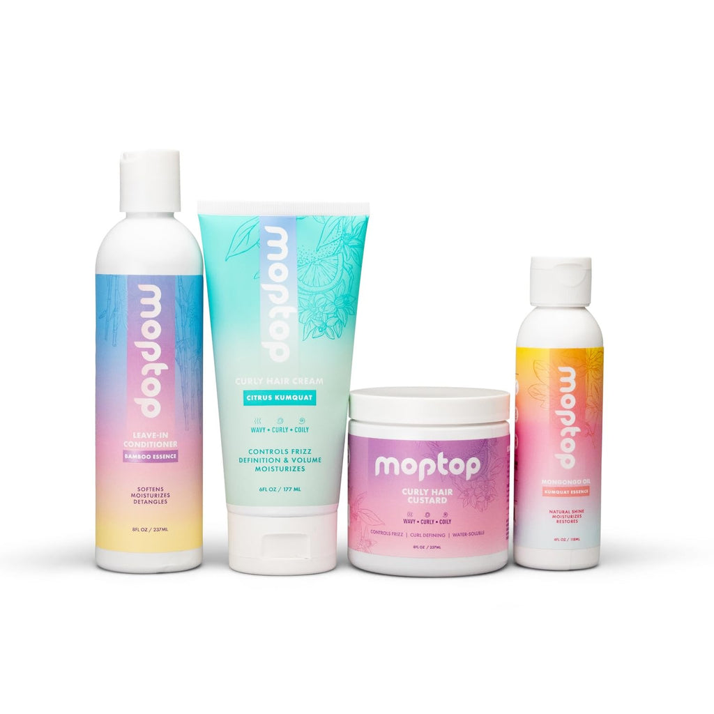 MopTop Curly Hair Products Set – Moisturizing Wavy Routine with Leave-In Conditioner, Mongongo Oil, Cream & Custard