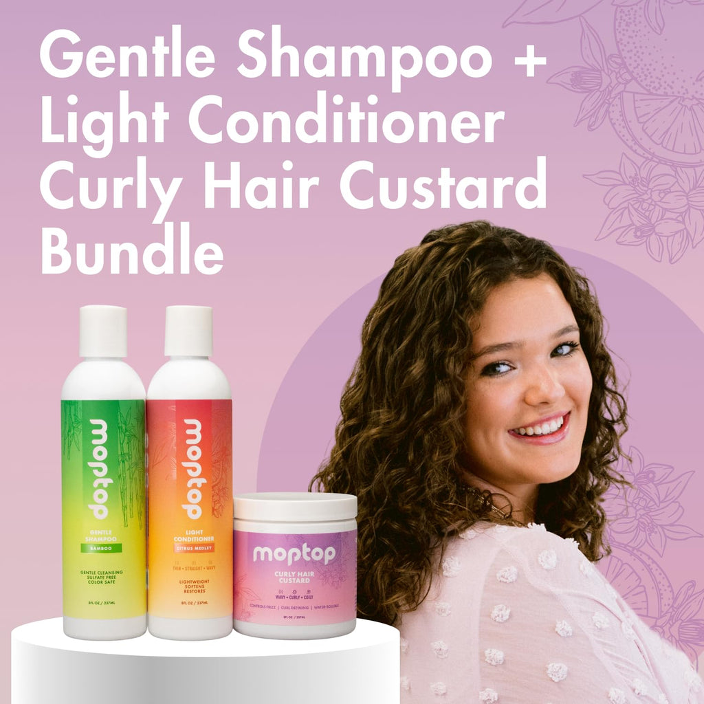 MopTop Gentle Shampoo + Light Conditioner + Curly Gel – Color-Safe Moisturizing Hair Care