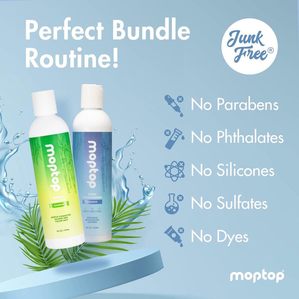 MopTop Sulfate Free Shampoo & Conditioner – Curly Hair Care (Paraben Free, 2pk)