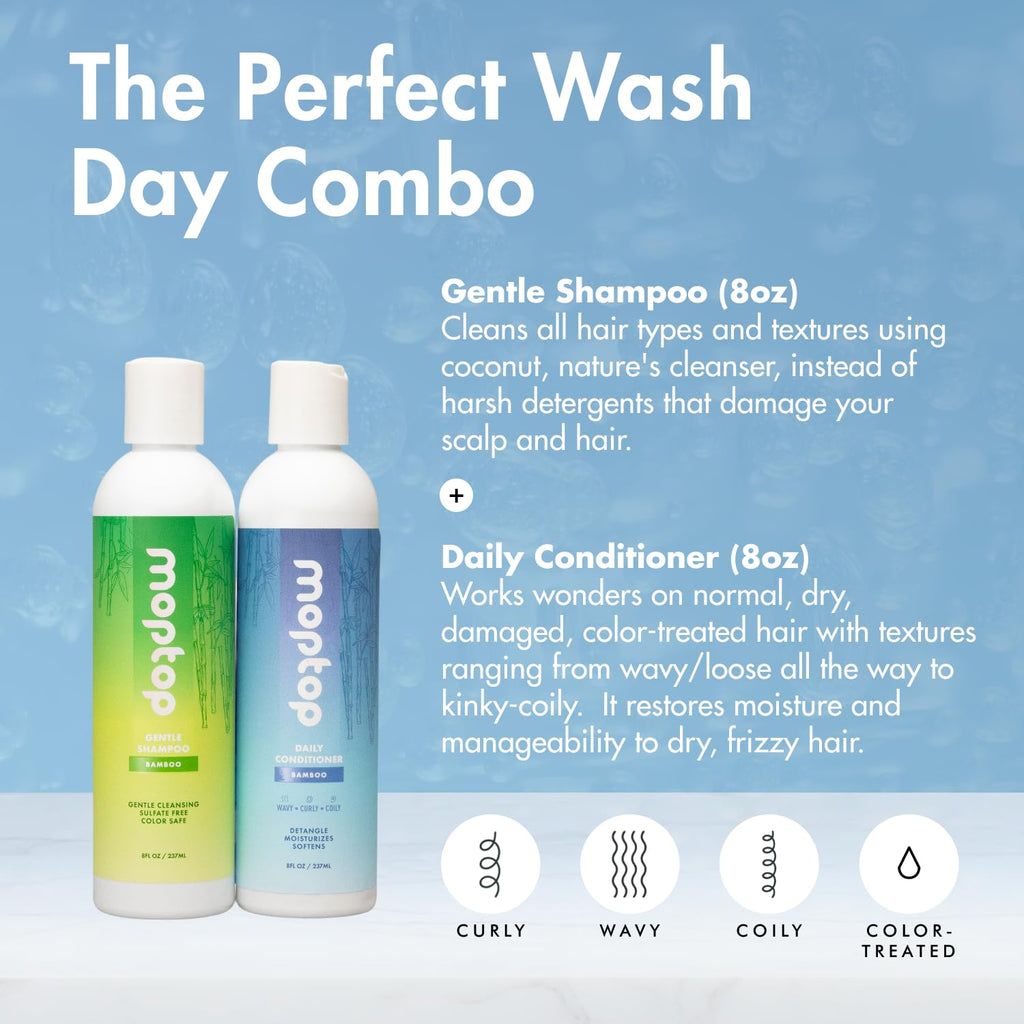 MopTop Sulfate Free Shampoo & Conditioner – Curly Hair Care (Paraben Free, 2pk)