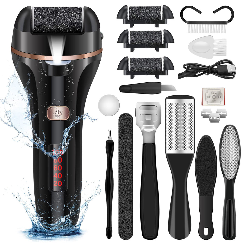 MOREVAC Electric Foot File Callus Remover – Rechargeable Pedicure Kit (2 Speeds, 3 Rollers)