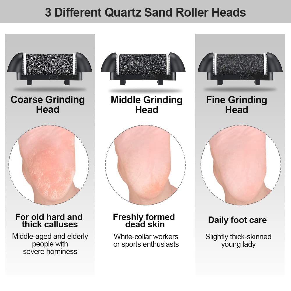 MOREVAC Electric Foot File Callus Remover – Rechargeable Pedicure Kit (2 Speeds, 3 Rollers)